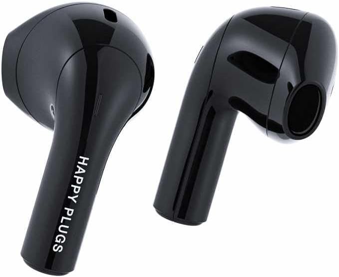 Happy Plugs Joy Draadloze hoofdtelefoon, modieus, 12 uur batterijduur, iconische kleuren, zweetbestendig, zwart