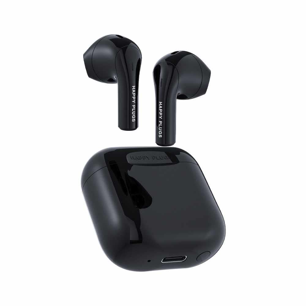 Happy Plugs Joy Draadloze hoofdtelefoon, modieus, 12 uur batterijduur, iconische kleuren, zweetbestendig, zwart