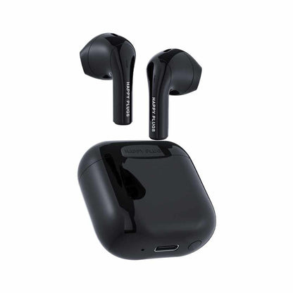 Happy Plugs Joy Draadloze hoofdtelefoon, modieus, 12 uur batterijduur, iconische kleuren, zweetbestendig, zwart