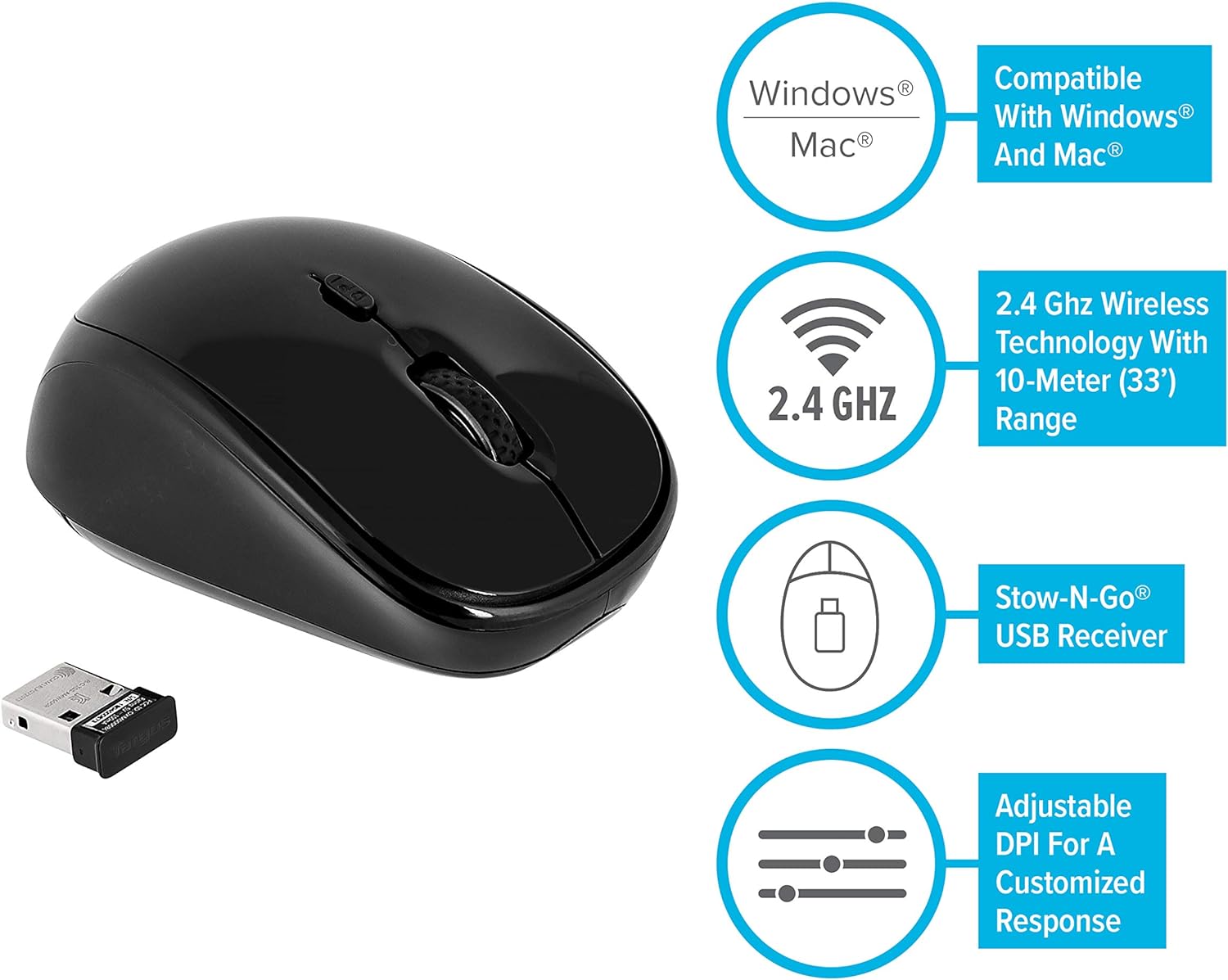 Targus Wireless USB Laptop Blue Trace Mouse, Black (AMW50EU