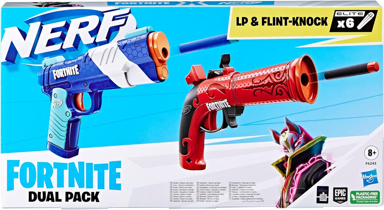 Nerf Set Doble Fortnite - Incluye 2 lanzadores Fortnite - 6 Dardos de Espuma Nerf Elite