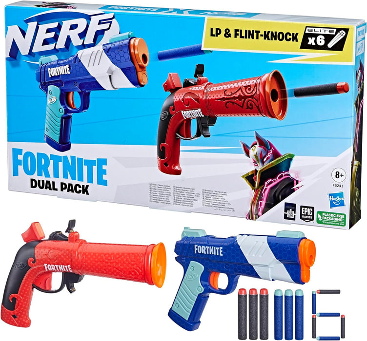 Nerf Set Doble Fortnite - Incluye 2 lanzadores Fortnite - 6 Dardos de Espuma Nerf Elite