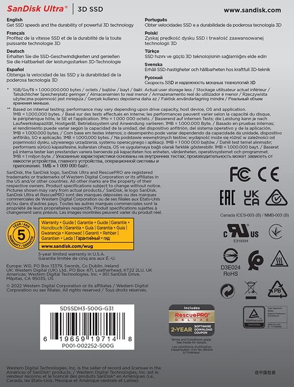 SanDisk Ultra 3D SSD 500 GB interne Festplatte (SSD intern 2,5 Zoll, stoßbeständig, 3D NAND-Technologie, n-Cache 2.0-Technologie, 560 MB/s Übertragungsraten) Schwarz