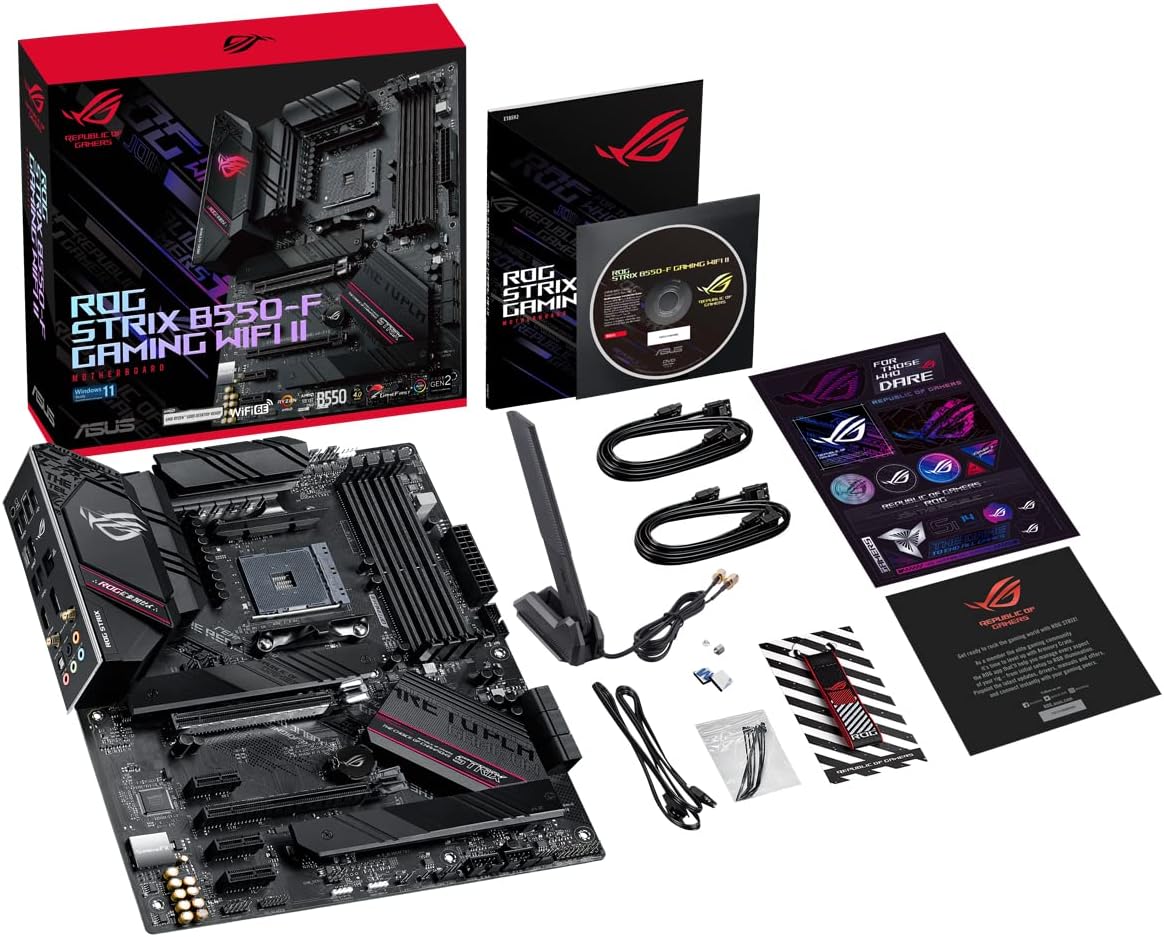 ASUS ROG Strix B550-F Gaming WI-FI II Mainboard Sockel AMD AM4 (AMD B550, ATX, PCIe 4.0, WiFi 6E, SATA 6Gbit/s, USB 3.2 Gen 2, Aura Sync, Two-Way AI Noise Cancelation