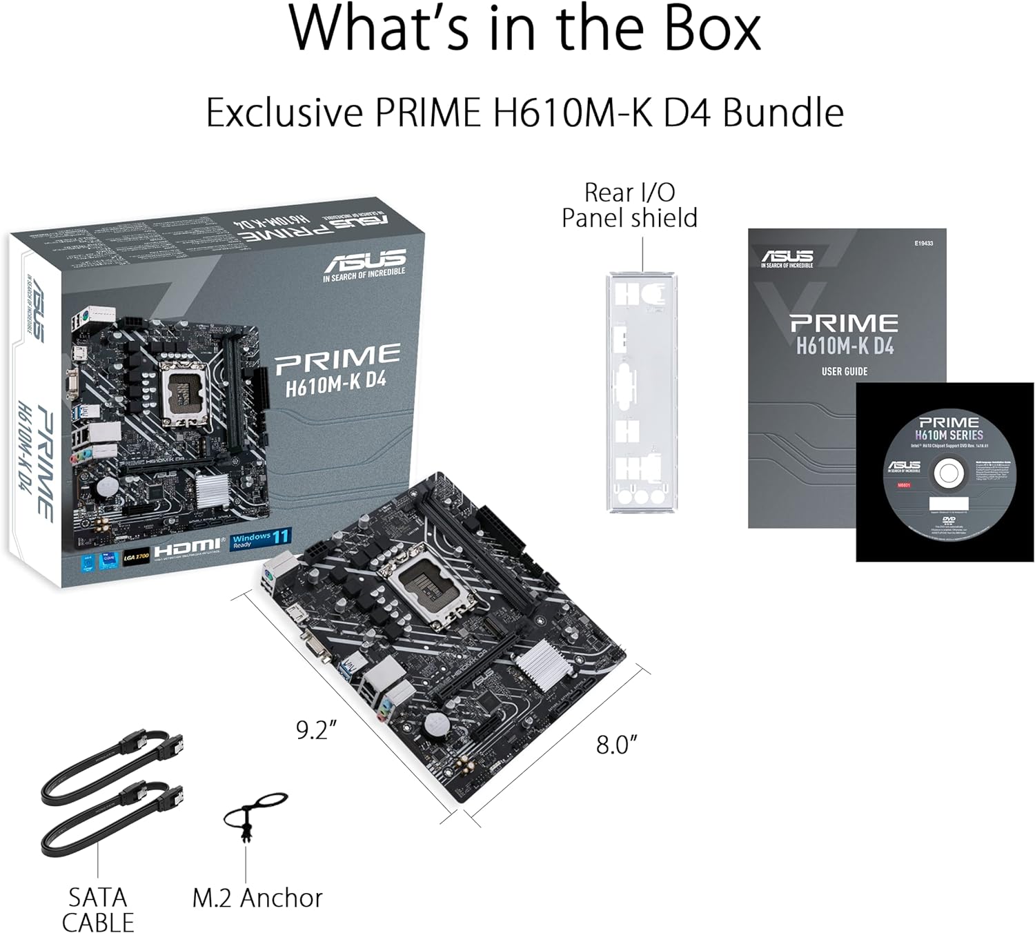ASUS Prime H610M-K D4 Intel H610 (LGA 1700) mic-ATX motherboard with DDR4, PCIe 4.0, M.2 slot, Realtek 1 Gb Ethernet, HDMI, D-Sub,USB 3.2 Gen 1 ports, SATA 6 Gbps, COM header, RGB header