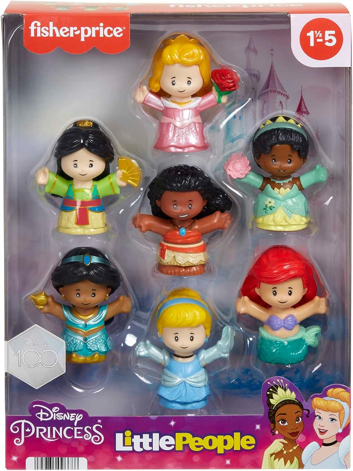 Fisher-Price Little People Princesas Disney Pack 7 Figuras de Juguete para bebés +1 año (Mattel HJW75