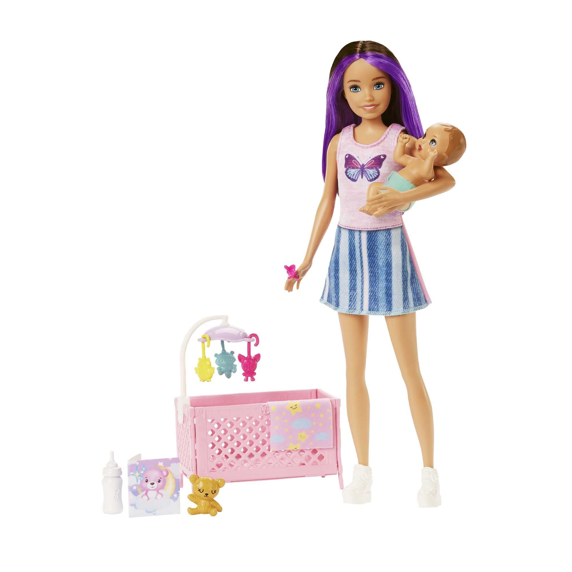 Barbie Doll and Accessories, Crib Playset with Skipper Doll, Baby Doll with Sleepy Eyes, Furniture and Themed Accessories, Babysitters Inc., HJY33 Modern