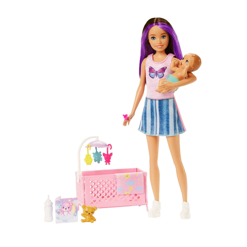 Barbie Doll and Accessories, Crib Playset with Skipper Doll, Baby Doll with Sleepy Eyes, Furniture and Themed Accessories, Babysitters Inc., HJY33 Modern