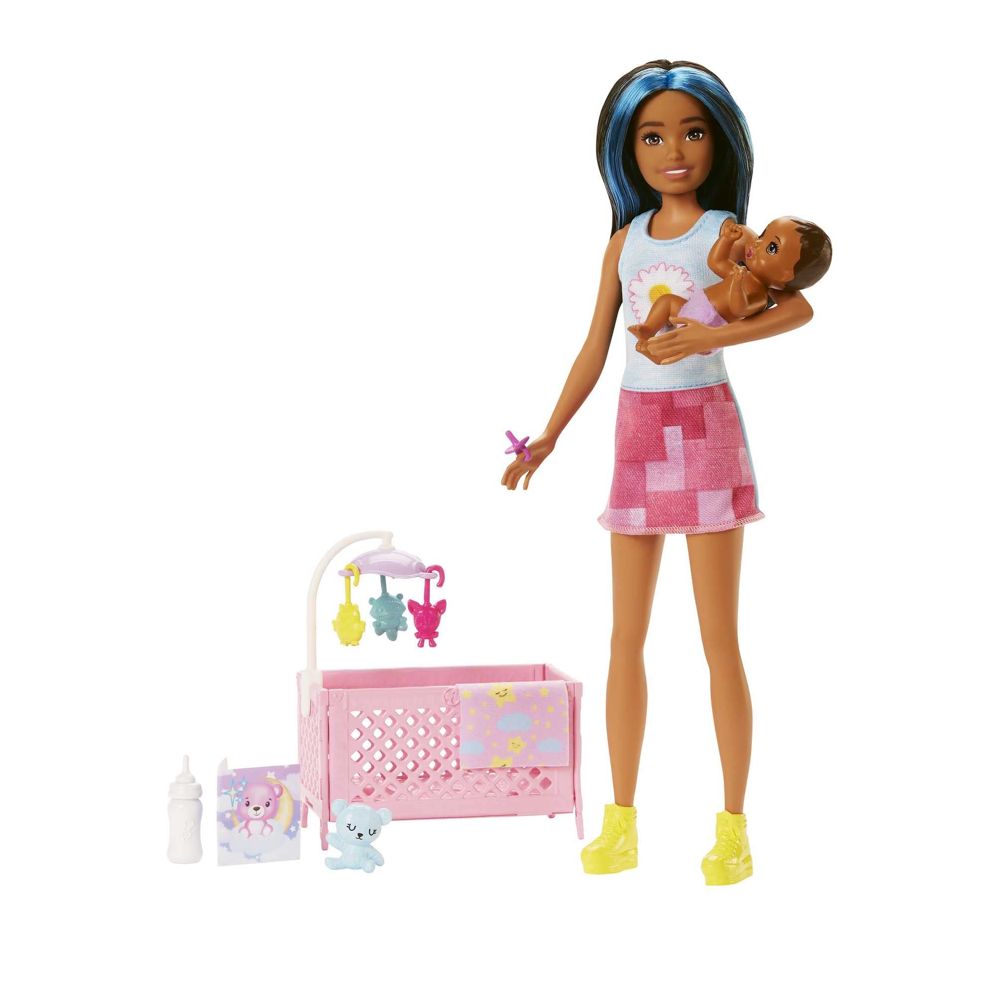 Barbie Doll and Accessories, Crib Playset with Skipper Friend Doll, Baby Doll with Sleepy Eyes, Furniture and Themed Accessories Modern