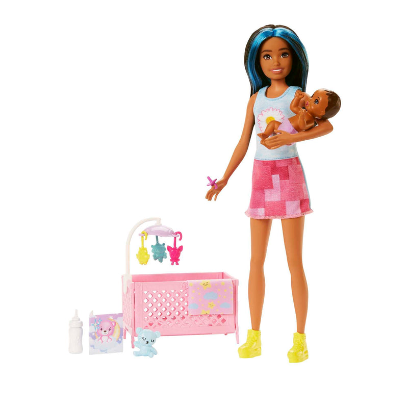 Barbie Doll and Accessories, Crib Playset with Skipper Friend Doll, Baby Doll with Sleepy Eyes, Furniture and Themed Accessories Modern