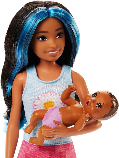 Barbie Doll and Accessories, Crib Playset with Skipper Friend Doll, Baby Doll with Sleepy Eyes, Furniture and Themed Accessories Modern
