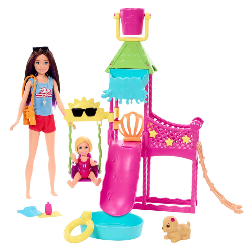 Barbie Toys, Skipper Doll and Waterpark Playset with Working Water Slide, Puppy Squirt-Toy, 5+ Accessories and More, First Jobs, HKD80