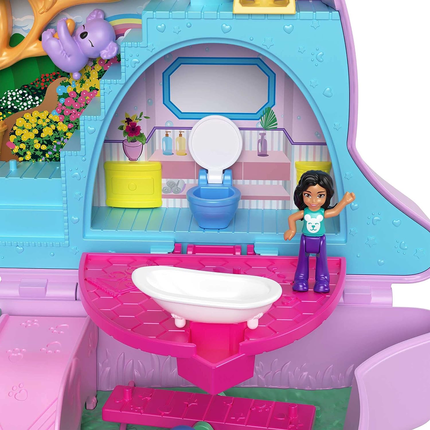 Polly Pocket Mini Toys, Mama and Joey Kangaroo Purse 2-in-1 Compact Playset with 2 Micro Dolls and Accessories, Travel Toys, HKV50