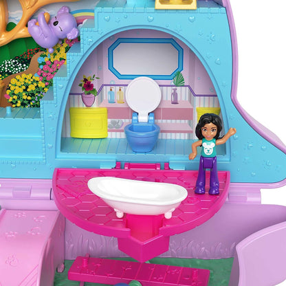 Polly Pocket Mini Toys, Mama and Joey Kangaroo Purse 2-in-1 Compact Playset with 2 Micro Dolls and Accessories, Travel Toys, HKV50