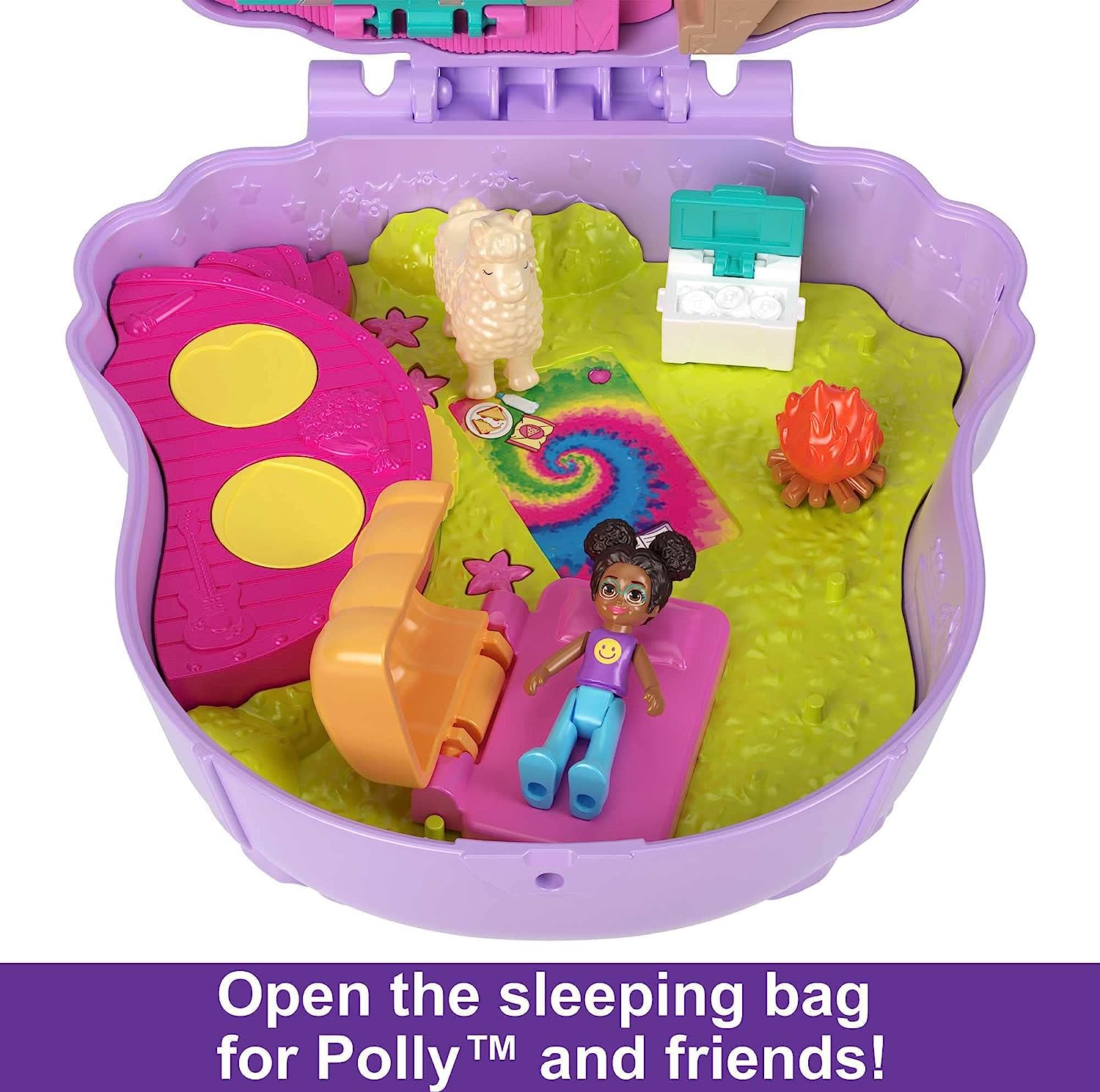 Polly Pocket Mini Toys, Camp Adventure Llama Compact Playset with 2 Micro Dolls and 13 Accessories, Pocket World Travel Toys with Surprise Reveals, HKV33
