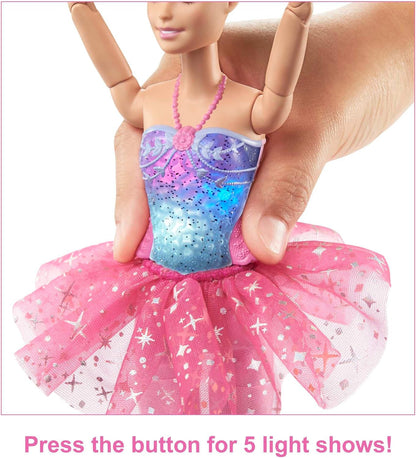 Barbie Dreamtopia Twinkle Lights Ballerina Doll with Blonde Hair & Light-Up Feature Wearing Royal Headband & Pink Tutu, HLC25