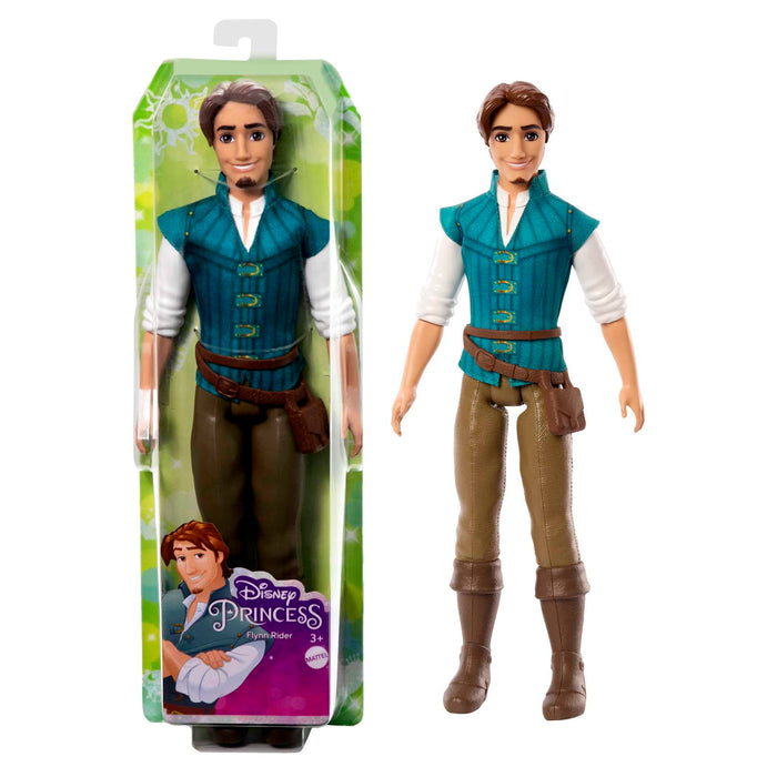 Mattel Disney Princesses Poupée articulée Flynn Rider avec tenue emblématique avec chemise en tissu, sacoche à la ceinture, pantalon et bottes moulés, à collectionner, Jouet Enfant, Dès 3 ans, HLV98