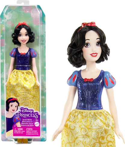 Mattel Disney Prinzessin-Spielzeug, bewegliche Schneewittchen-Modepuppe mit glitzernder Kleidung und Accessoires, inspiriert vom Disney-Film, Geschenk für Kinder, HLW08