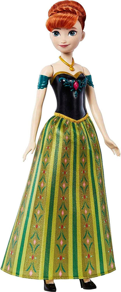 Disney La Reine des Neiges Poupée Anna Chantante, Tenue du Film Inclue, Version Anglaise, À Collectionner, Jouet pour Enfant de 3 Ans et Plus, HLW56