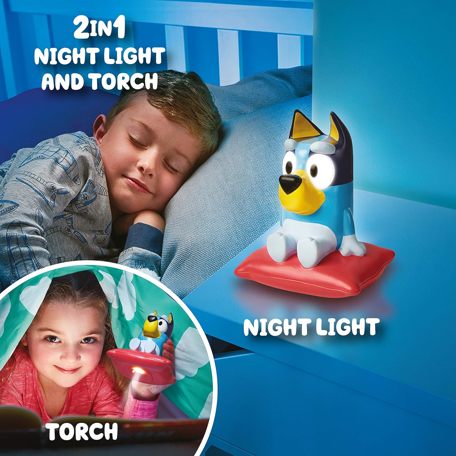 Bluey 2 in 1 Bedtime Night Light and Handy Flashlight - LED Night Light with Auto-Off Timer, Multicolor, 14312
