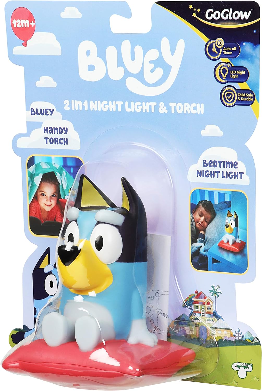 Bluey 2 in 1 Bedtime Night Light and Handy Flashlight - LED Night Light with Auto-Off Timer, Multicolor, 14312