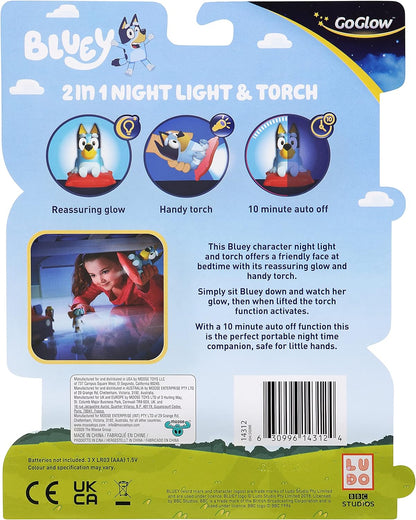 Bluey 2 in 1 Bedtime Night Light and Handy Flashlight - LED Night Light with Auto-Off Timer, Multicolor, 14312