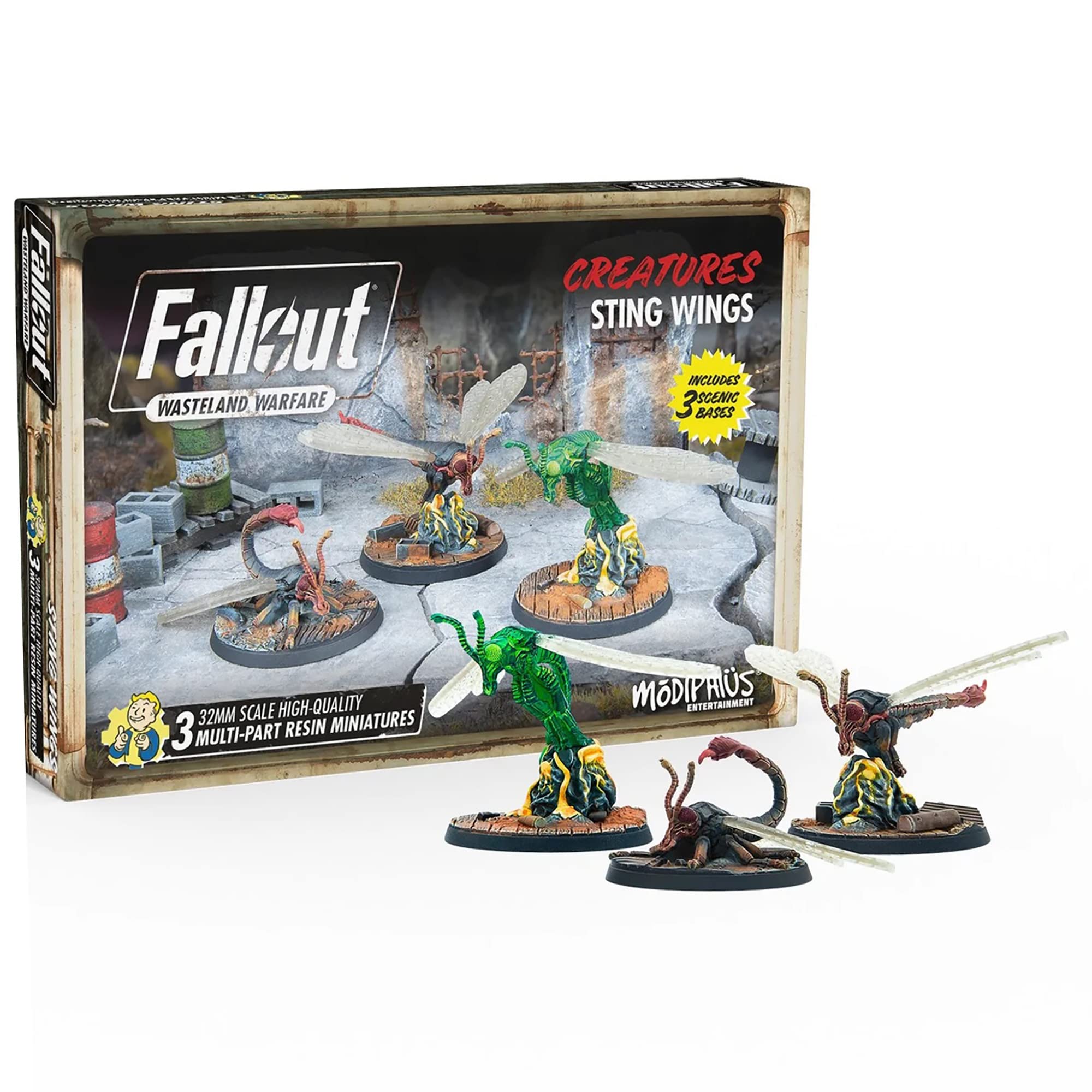 Fallout Wasteland Warfare: Creatures - Sting Wings - 3 Unpainted Resin Miniatures, RPG, Includes Scenic Bases, 32MM Scale Figures, Tabletop Roleplaying Game Minifigures