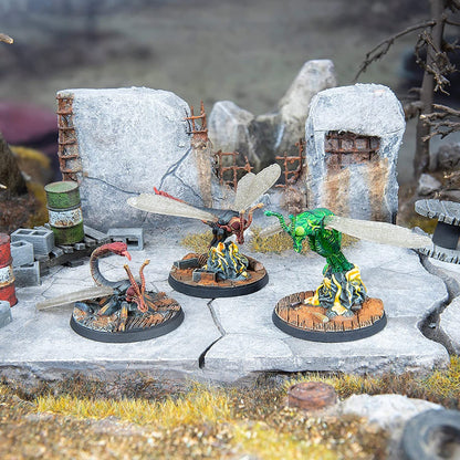 Fallout Wasteland Warfare: Creatures - Sting Wings - 3 Unpainted Resin Miniatures, RPG, Includes Scenic Bases, 32MM Scale Figures, Tabletop Roleplaying Game Minifigures