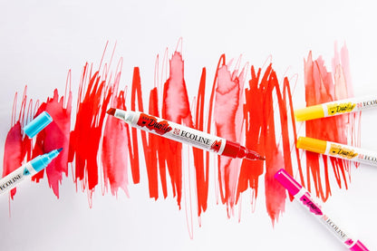 Ecoline Duotip flüssige Aquarellstifte 6er-Set – Grundfarben | Stifte mit feiner Kugelspitze und breiter Keilspitze