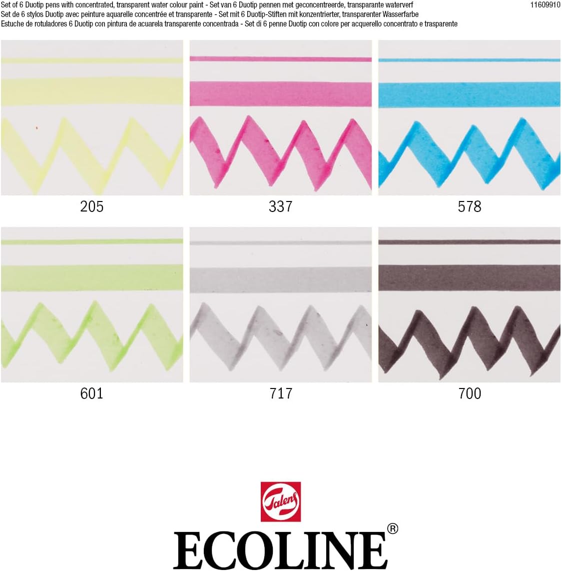 Ecoline Duotip flüssige Aquarellstifte 6er-Set – Grundfarben | Stifte mit feiner Kugelspitze und breiter Keilspitze