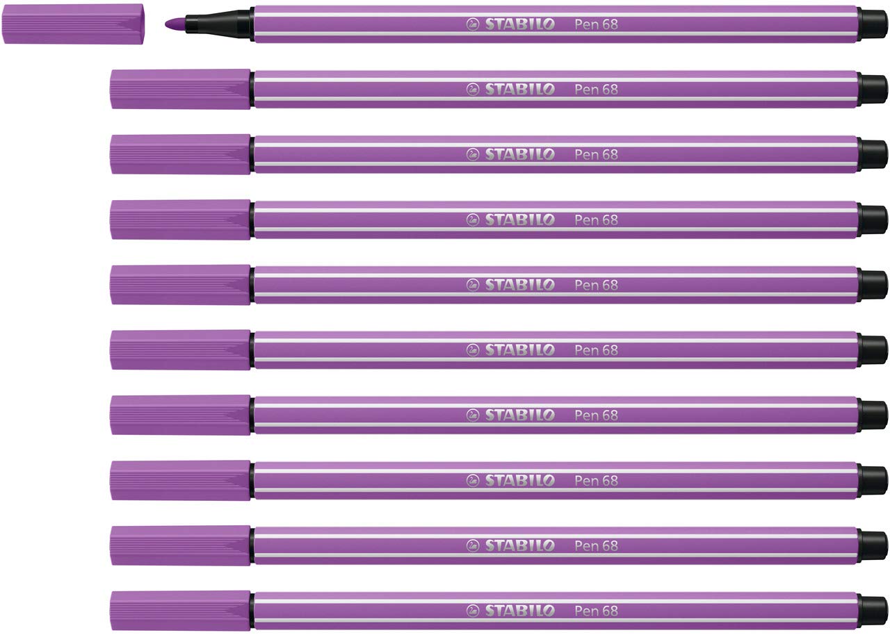Premium Fibre-Tip Pen - STABILO Pen 68 - Pack of 10 - Plum