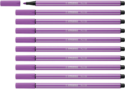 Premium Fibre-Tip Pen - STABILO Pen 68 - Pack of 10 - Plum