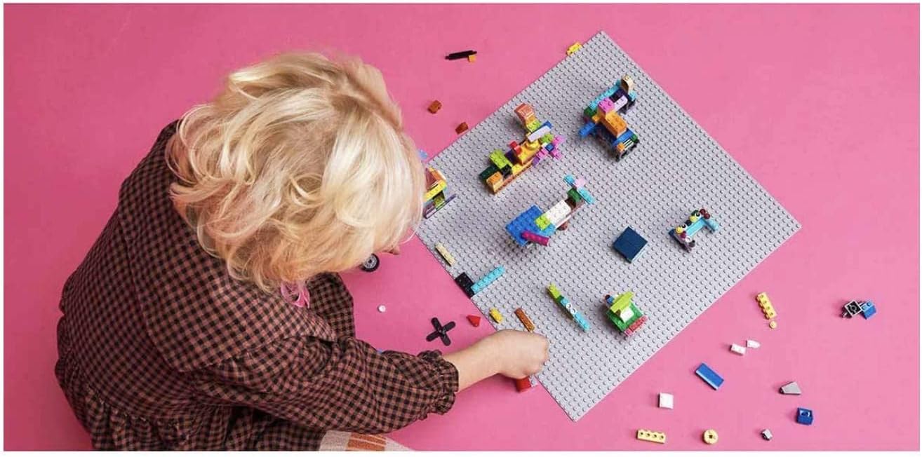 LEGO 11024 Classic Grey Baseplate, 48x48 Stud Building Base, Build and Display Board Set & 11025 Classic Blue Baseplate Building Base, Square 32x32 Build and Display Board, Construction Toy for Kids