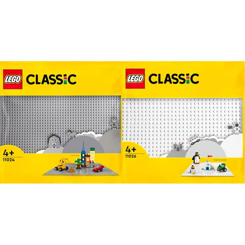 LEGO 11024 Classic Grey Baseplate, 48x48 Stud Building Base, Build and Display Board Set & 11025 Classic Blue Baseplate Building Base, Square 32x32 Build and Display Board, Construction Toy for Kids