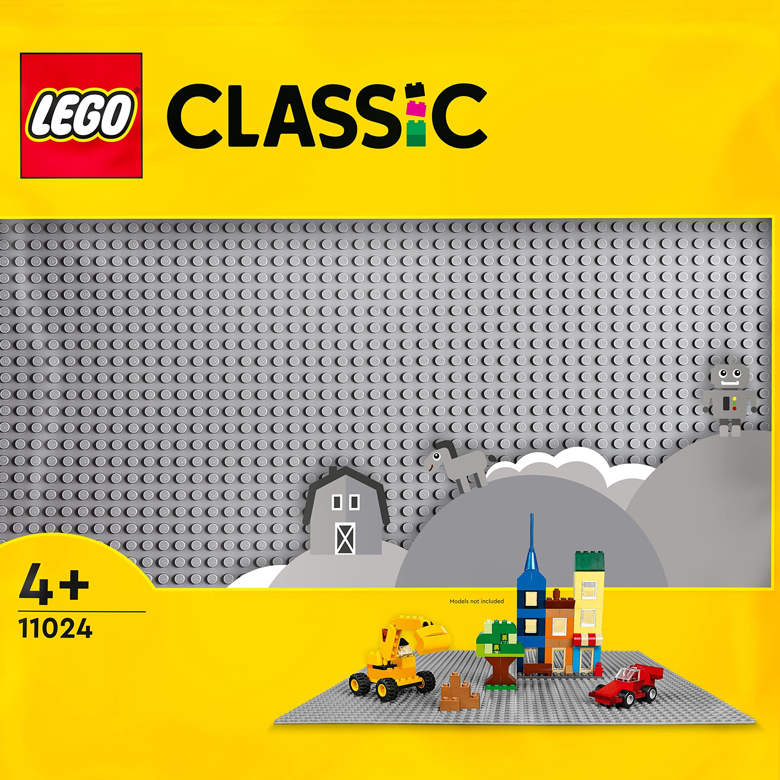 LEGO 11024 Classic Grey Baseplate, 48x48 Stud Building Base, Build and Display Board Set & 11025 Classic Blue Baseplate Building Base, Square 32x32 Build and Display Board, Construction Toy for Kids