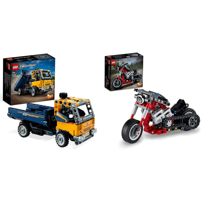 LEGO 42147 Technic Dump Truck Toy 2in1 Set, Construction Vehicle Model to Excavator Digger & 42148 Technic Snow Groomer to Snowmobile 2in1 Vehicle Model Set + 2in1 Vehicle Model Set