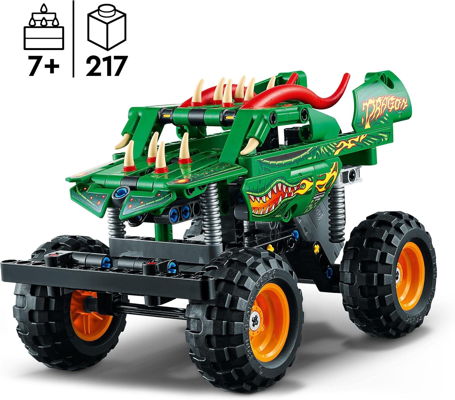 LEGO Technic Monster Jam Dragon Monster Truck Toy for 7 Plus Year Old Boys and Girls, 2in1 Racing Pull Back Car Toys for Off Road Stunts & Imaginative Play, Kids' Birthday Gift Idea 42149 Single