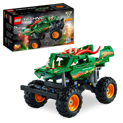 LEGO Technic Monster Jam Dragon Monster Truck Toy for 7 Plus Year Old Boys and Girls, 2in1 Racing Pull Back Car Toys for Off Road Stunts & Imaginative Play, Kids' Birthday Gift Idea 42149 Single