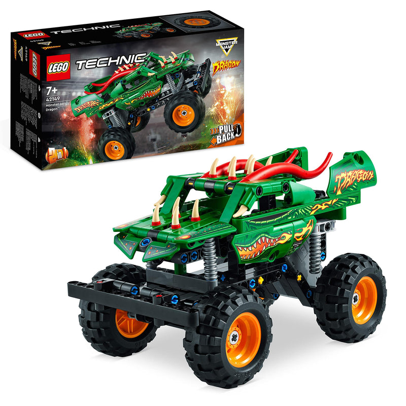 LEGO Technic Monster Jam Dragon Monster Truck Toy for 7 Plus Year Old Boys and Girls, 2in1 Racing Pull Back Car Toys for Off Road Stunts & Imaginative Play, Kids' Birthday Gift Idea 42149 Single