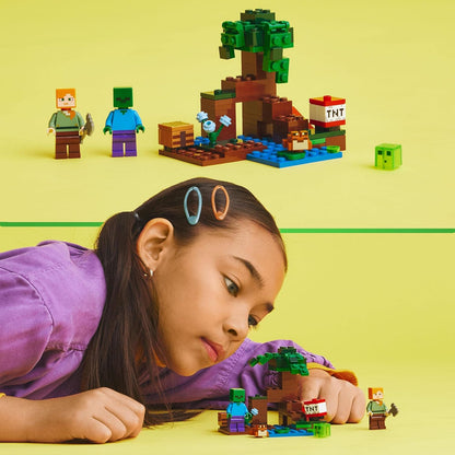 LEGO 21240 Minecraft The Swamp Adventure, Building Game Construction Toy with Alex and Zombie Figures in Biome & 21164 Minecraft The Coral Reef Building Toy with Alex