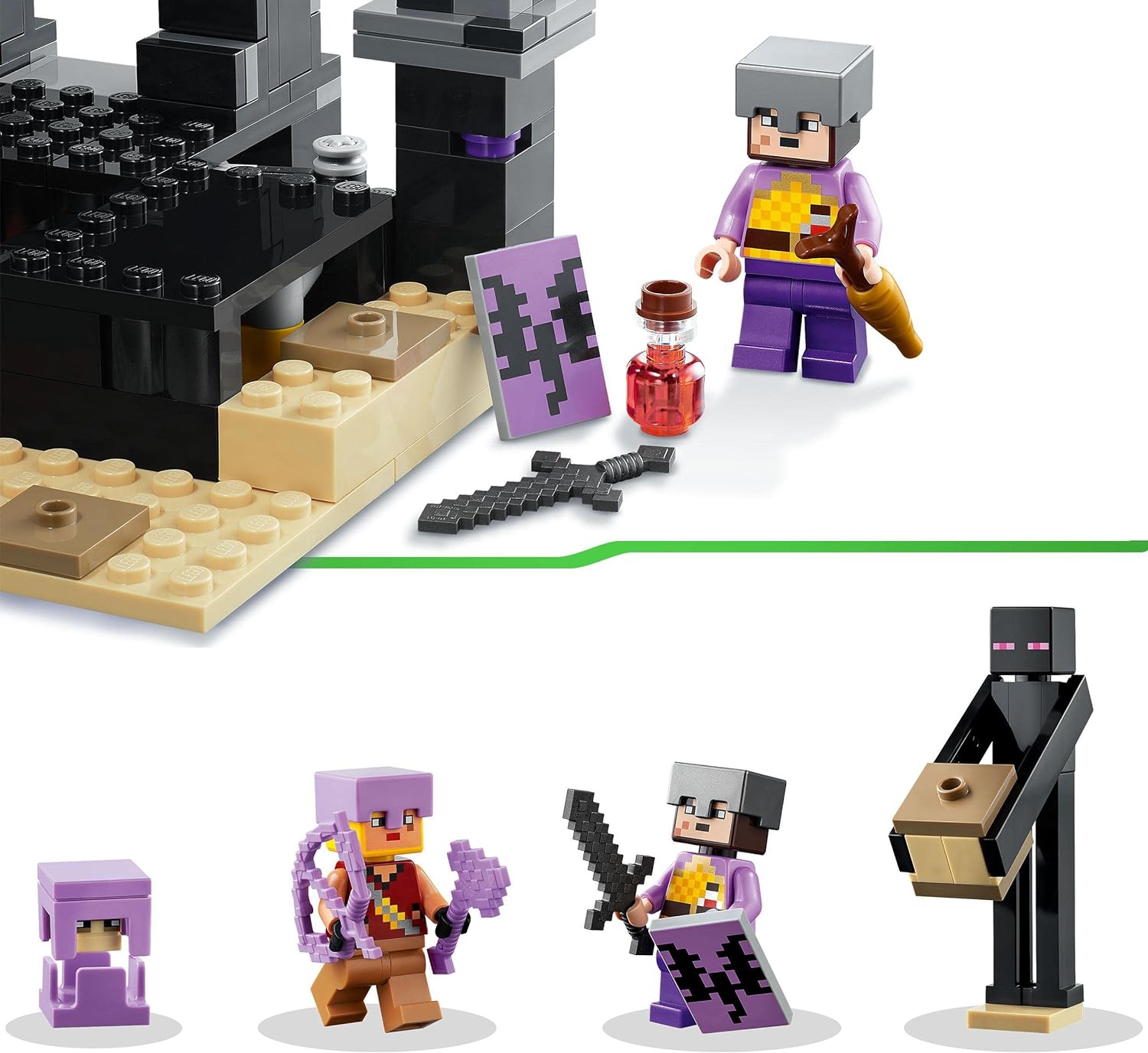 LEGO Minecraft The End Arena, Player-vs-Player Battle Playset, Action Toys for Kids, Boys & Girls 8 Plus Years Old, with Lava, Ender Dragon and Enderman Figures 21242 Single