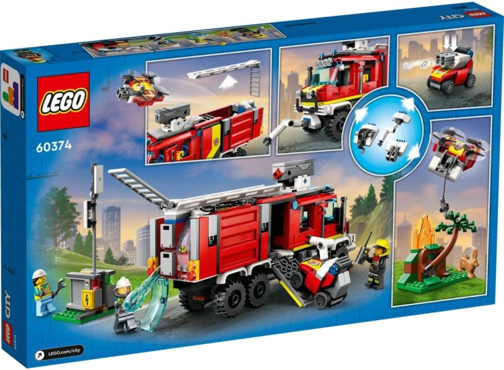 LEGO 60374 City Fire Command Unit Set, Rescue Fire Engine Toy, Ultramodern Truck with Land and Air Drones, Emergency Vehicle Toys for Kids, Boys & Girls Aged 6 Plus