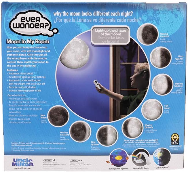 Uncle Milton | Moon In My Room Light | Glowing Moon Light, Night light, Bedroom Wall Light | Basic Fun 05102 -Packaging may vary