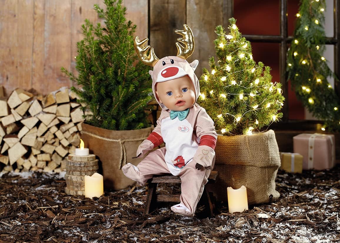 BABY born Rentier Onesie, Rentier-Kostüm für 43 cm Puppen, Einteiler mit Rentiergeweih und Handschuhen, 831700 Zapf Creation