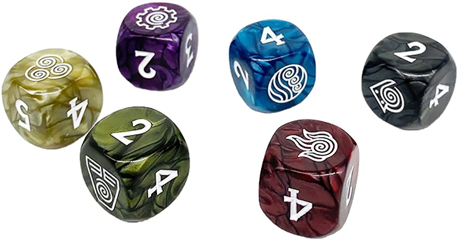 Magpie Games Dice Pack - Avatar Legends: The Roleplaying Game, 12 Six-Sided Dice Set, Engraved with Bending & Training Symbols, Pearlescent Colors, RPG Tabletop Accessory