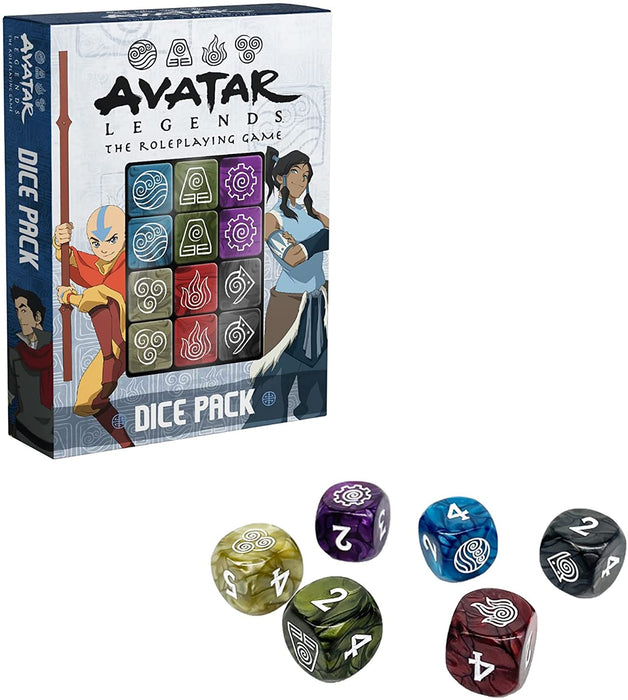 Magpie Games Dice Pack - Avatar Legends: The Roleplaying Game, 12 Six-Sided Dice Set, Engraved with Bending & Training Symbols, Pearlescent Colors, RPG Tabletop Accessory