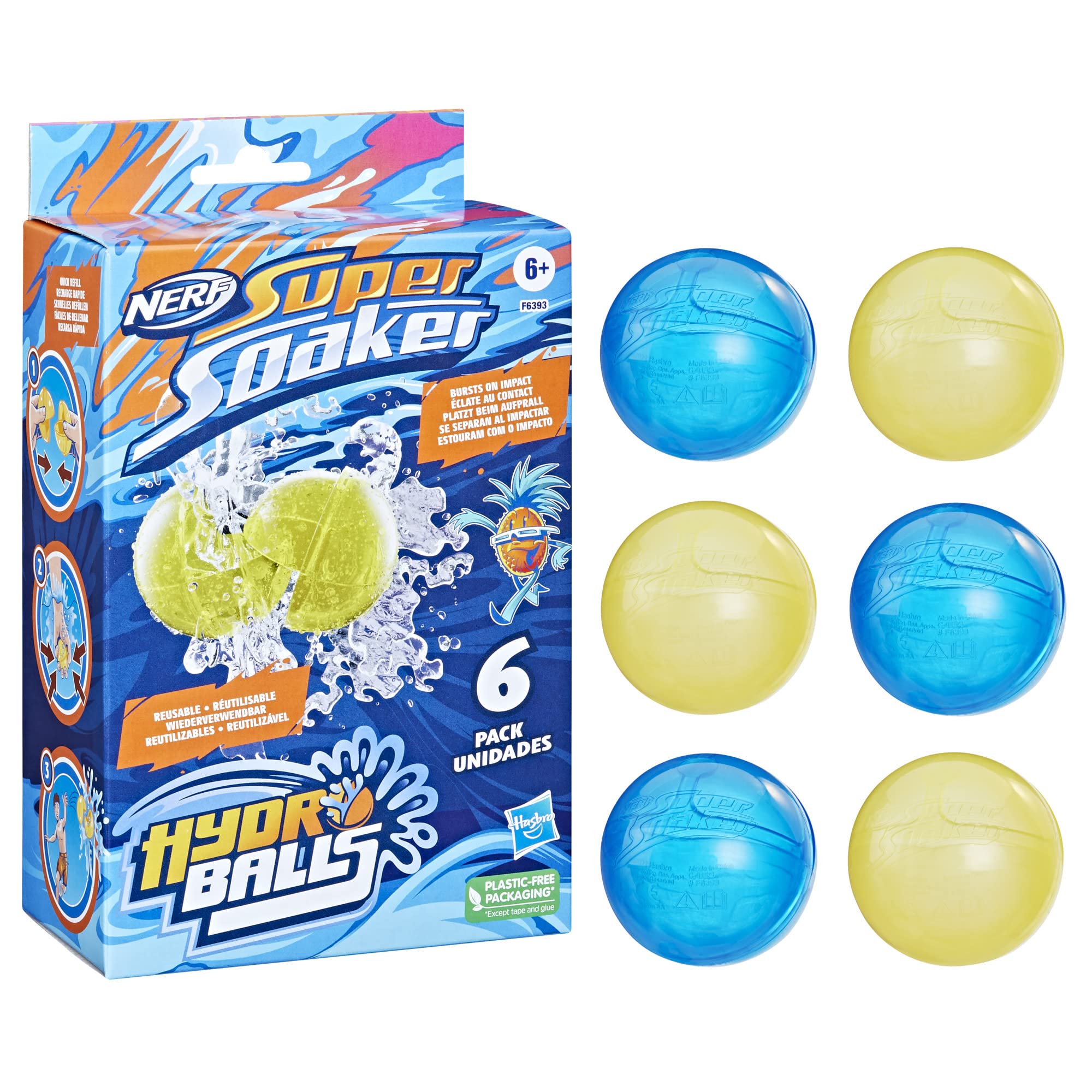 Nerf Super Soaker Hydro Balls, Pack de 6 balles d'eau réutilisables