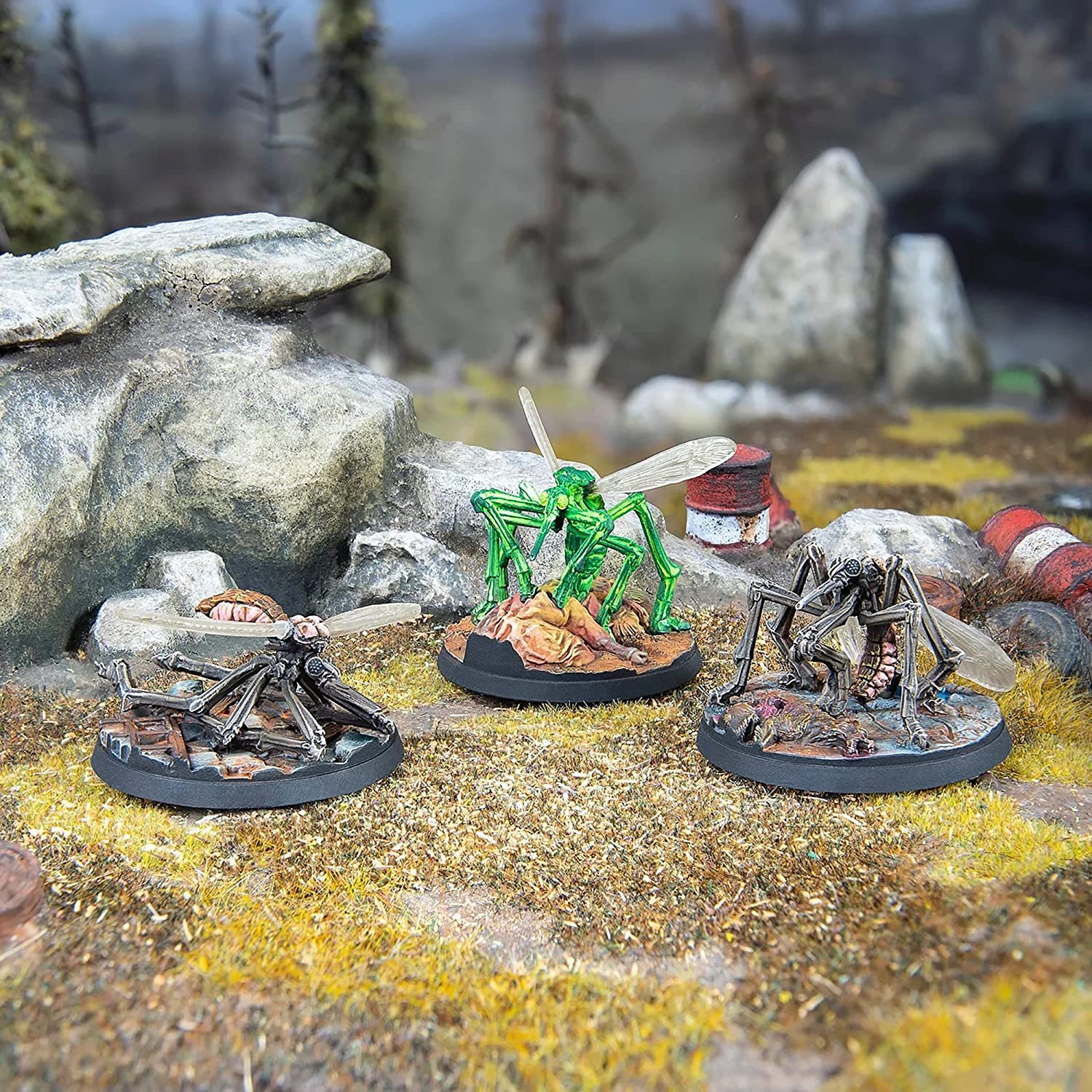 Fallout Wasteland Warfare: Creatures - Blood Bugs - 3 Unpainted Resin Miniatures, RPG, Includes Scenic Bases, 32MM Scale Figures, Tabletop Roleplaying Game Minifigures