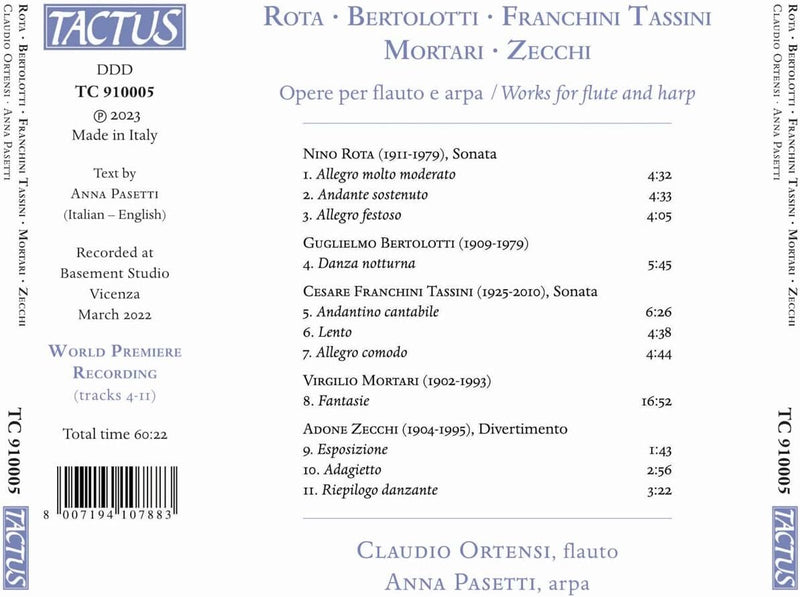Claudio Ortensi/Anna Pasetti: Opere Per Flauto E Arpa