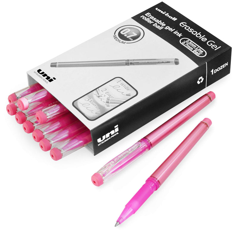 uni-ball TSI UF-222-07 Erasable Gel Ink Rollerball Pen - 0.7mm Nib - Pink - Pack of 12
